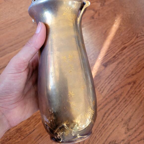 Antique Royal Vienna Glass Vase Golden Burgundy Red with Floral Details - Picture 6 of 9